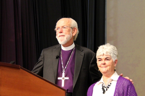  Presiding Bishop Mark S. Hanson receives the Servus Dei Medal. This medal honors officers of the Evangelical Lutheran Church in America at the completion of their terms and continues a tradition that was begun in our predecessor church bodies. Mrs. Ione Hanson stands by his side.